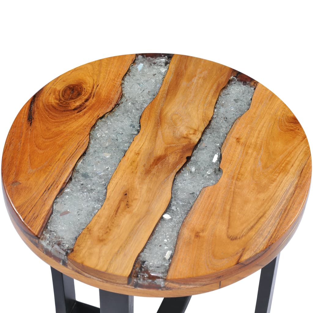 vidaXL Table basse 40x45 cm Bois de teck massif et polyrésine