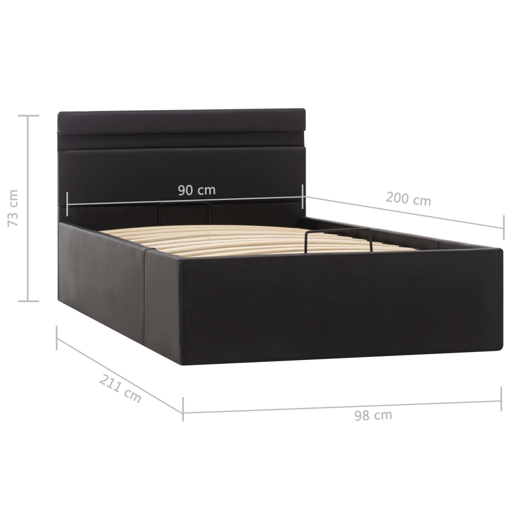 vidaXL Cadre de lit à rangement avec LED Noir Similicuir 90x200 cm