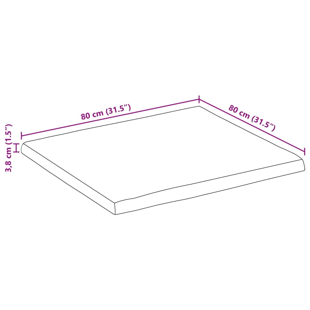 vidaXL Dessus de table bord vivant 80x80x3,8 cm bois de manguier brut