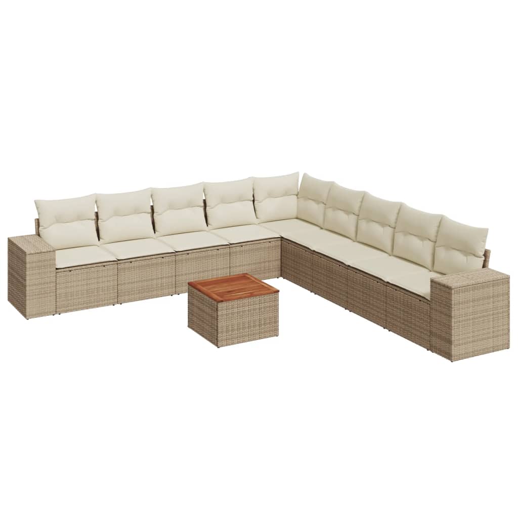 vidaXL Salon de jardin avec coussins 10 pcs beige résine tressée