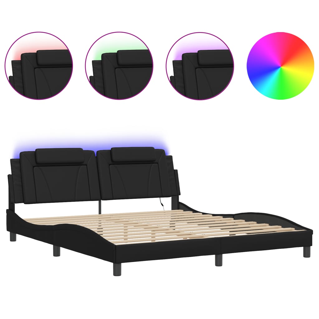 vidaXL Cadre de lit avec LED sans matelas noir 180x200 cm