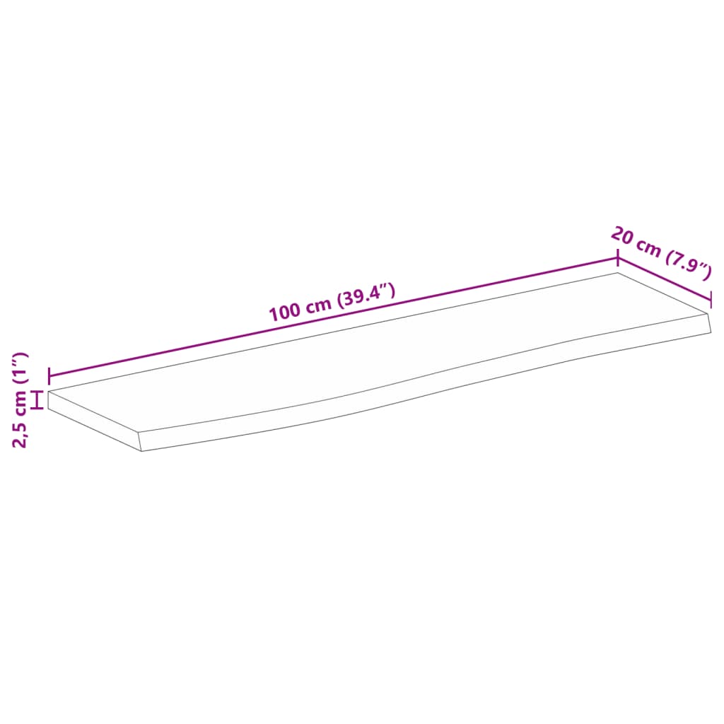 vidaXL Dessus de table à bord vivant 100x20x2,5cm bois massif manguier