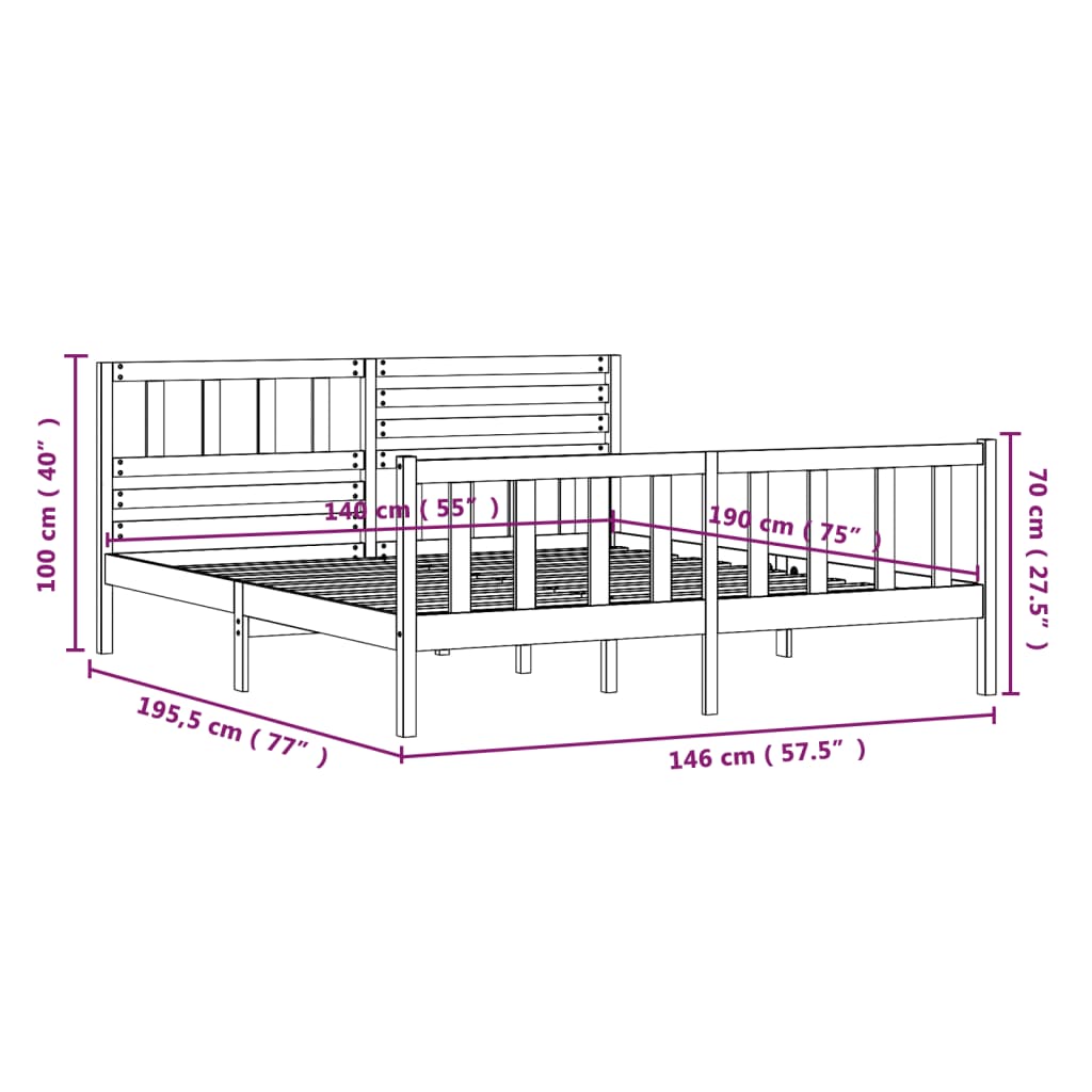 vidaXL Cadre de lit Bois massif 140x190 cm