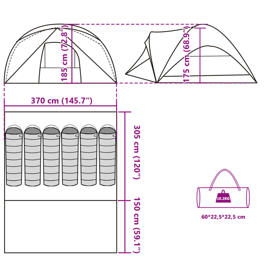 vidaXL Tente de cabine familiale 6 personnes bleu imperméable