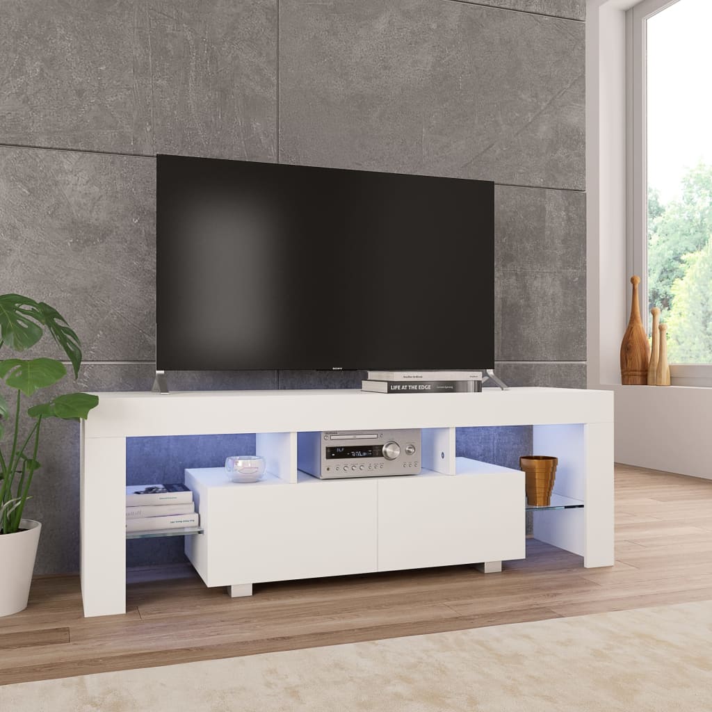 vidaXL Meuble TV avec lumière LED Blanc brillant 130x35x45 cm