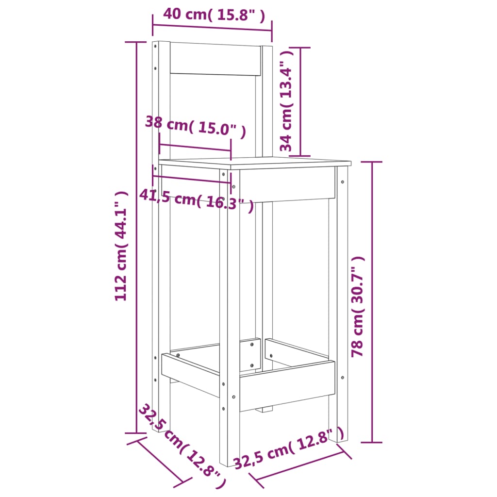 vidaXL Tabourets de bar lot de 2 40x41,5x112 cm bois massif de pin