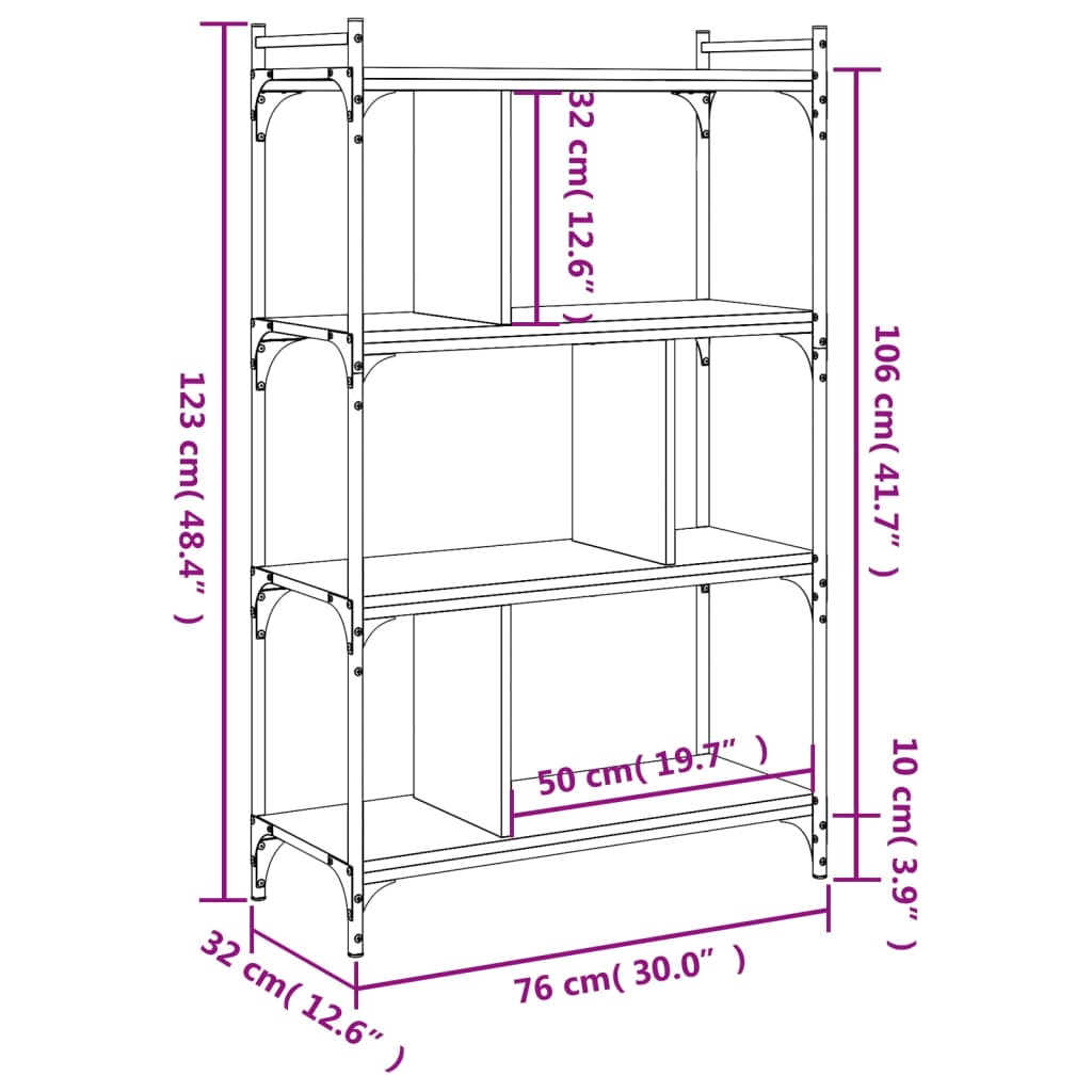 vidaXL Bibliothèque à 4 niveaux sonoma gris 76x32x123 cm