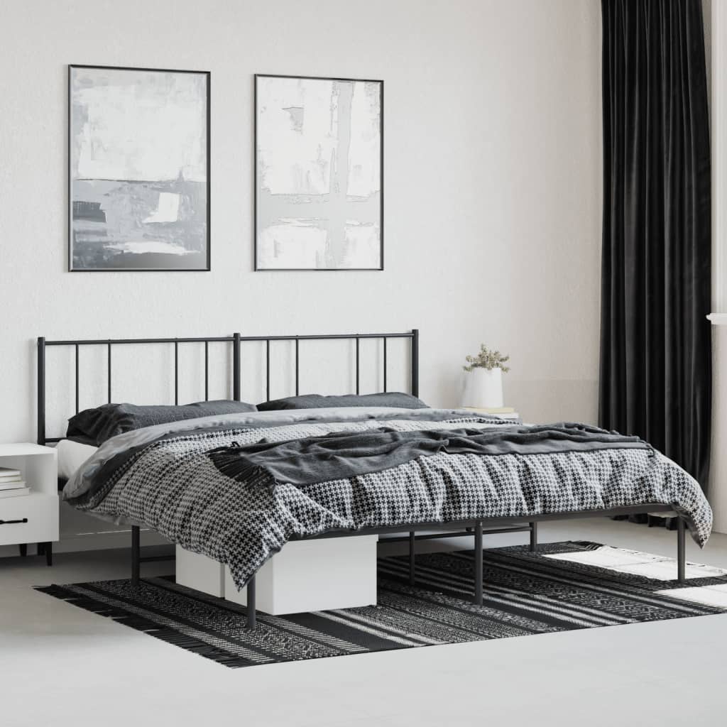 vidaXL Cadre de lit métal sans matelas avec tête de lit noir 193x203cm