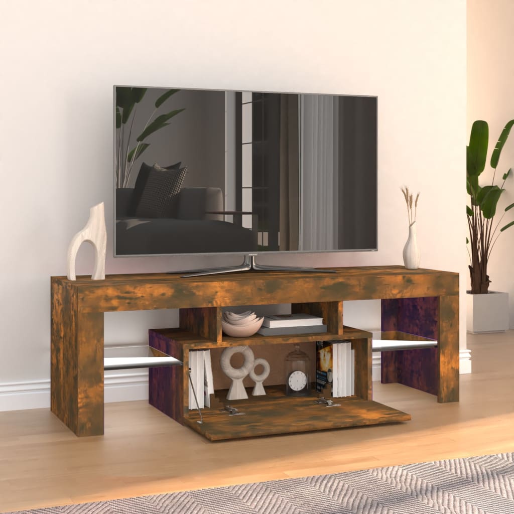 vidaXL Meuble TV avec lumières LED chêne fumé 120x35x40 cm