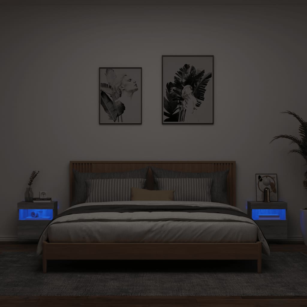 vidaXL Meubles TV muraux et lumières LED 2pcs sonoma gris 40x30x40 cm