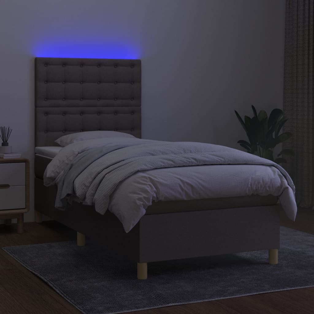 vidaXL Sommier à lattes de lit et matelas et LED Taupe 90x200 cm Tissu