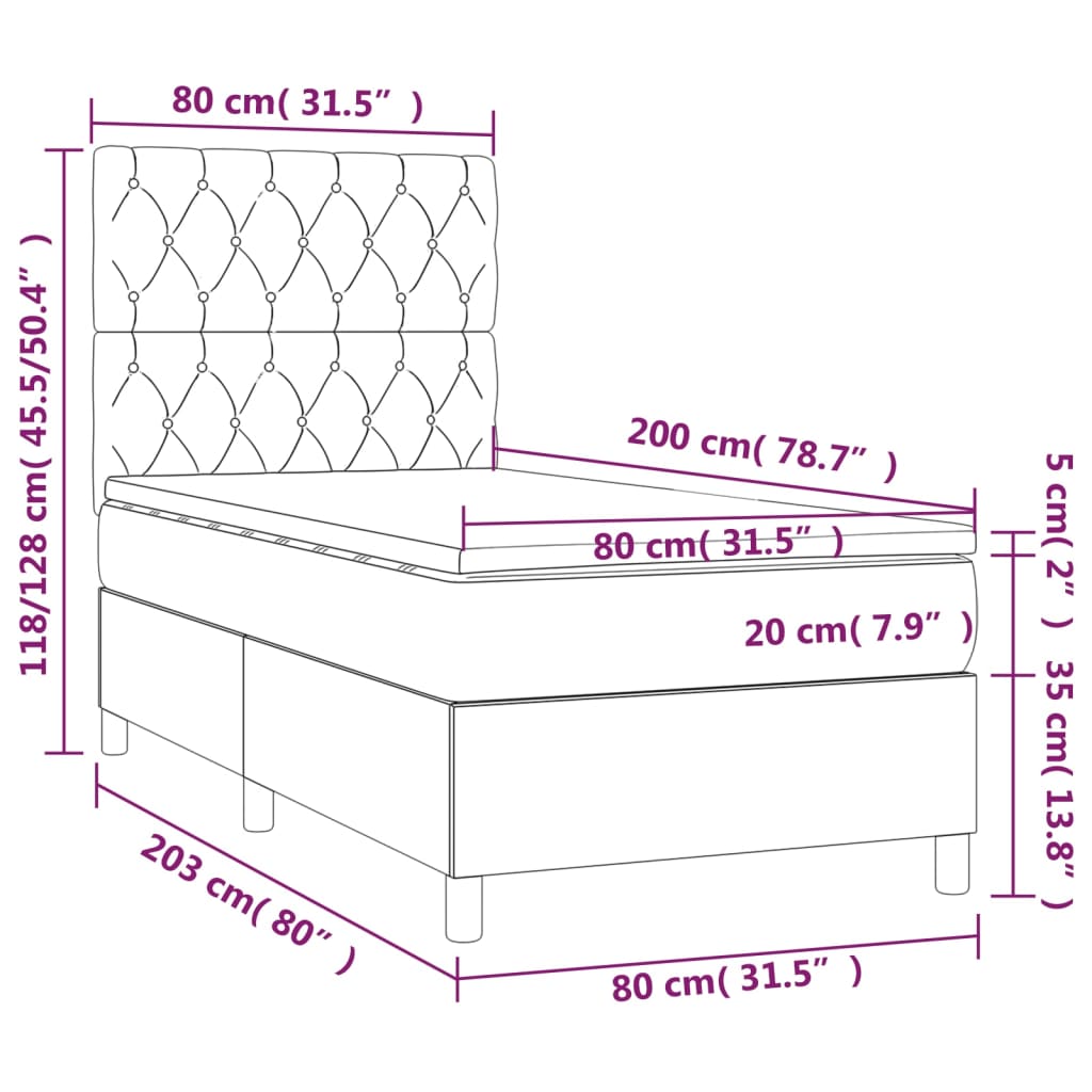 vidaXL Sommier à lattes de lit avec matelas Taupe 80x200 cm Tissu