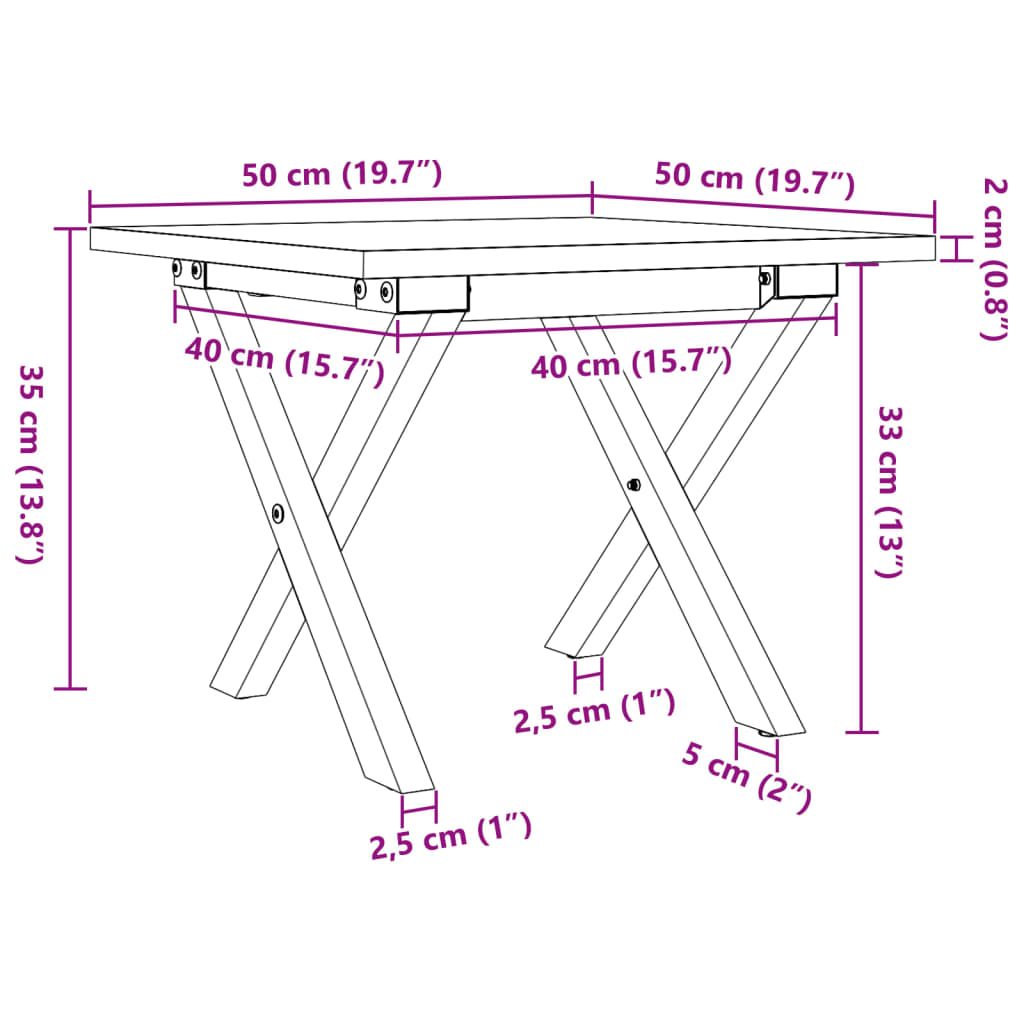 vidaXL Table basse cadre en X 50x50x35 cm bois de pin massif et fonte