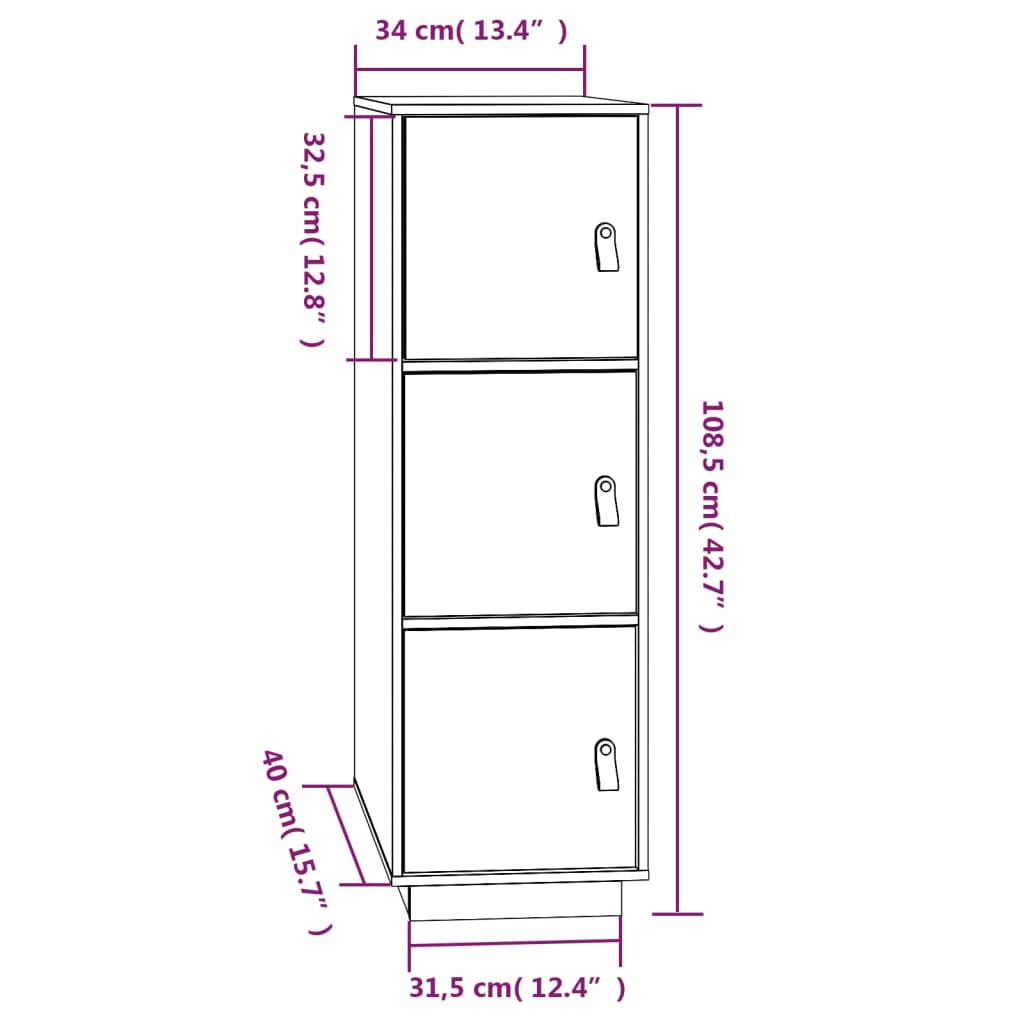 vidaXL Buffet haut Marron miel 34x40x108,5 cm Bois massif de pin