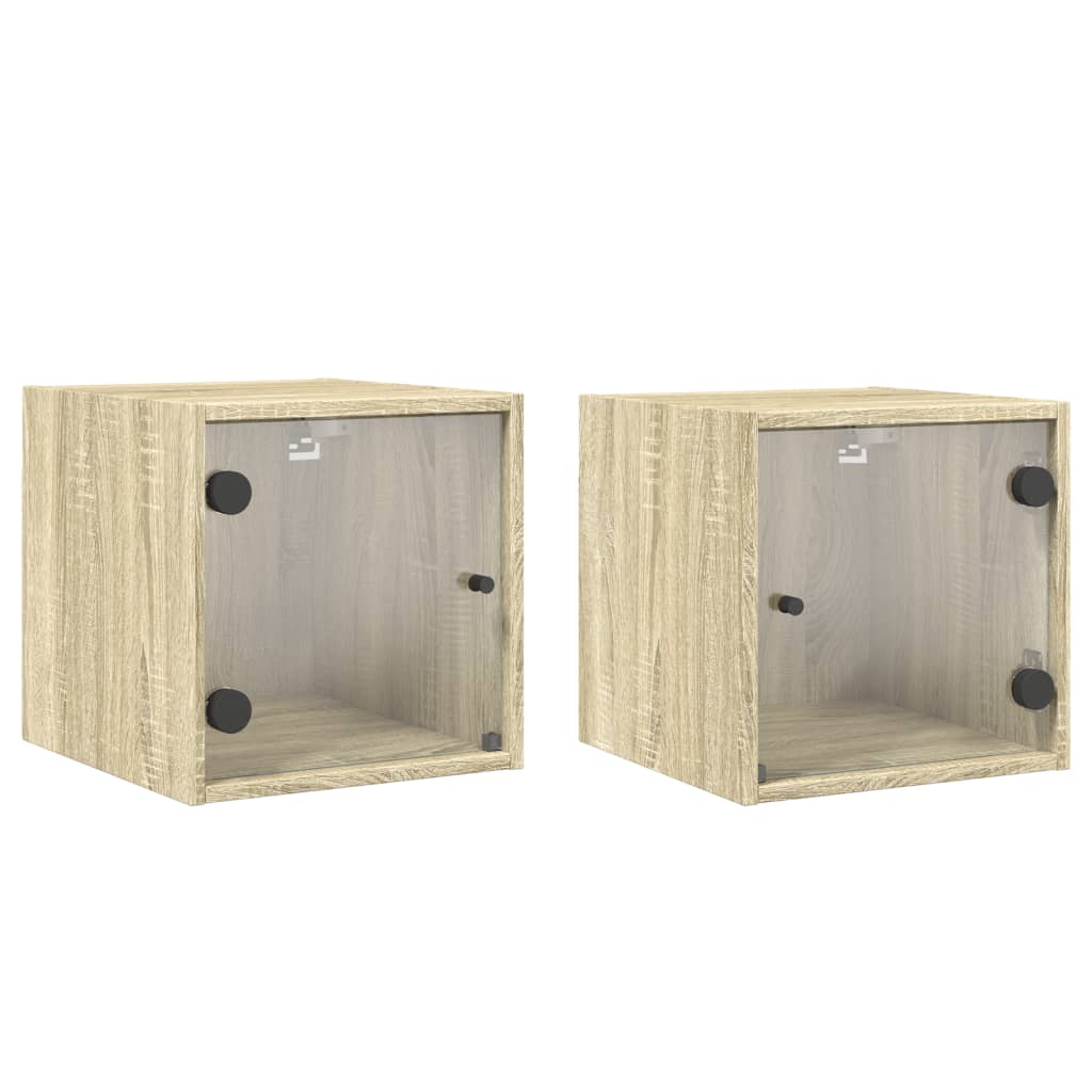 vidaXL Tables de chevet et portes vitrées 2pcs chêne sonoma 35x37x35cm