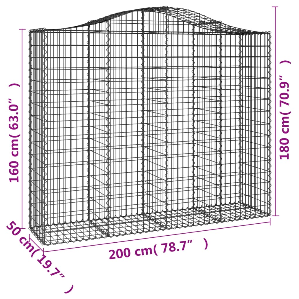 vidaXL Paniers à gabions arqués 12 pcs 200x50x160/180 cm Fer galvanisé