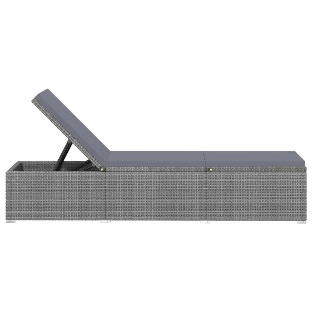 vidaXL Chaise longue avec coussin et table à thé Résine tressée Gris