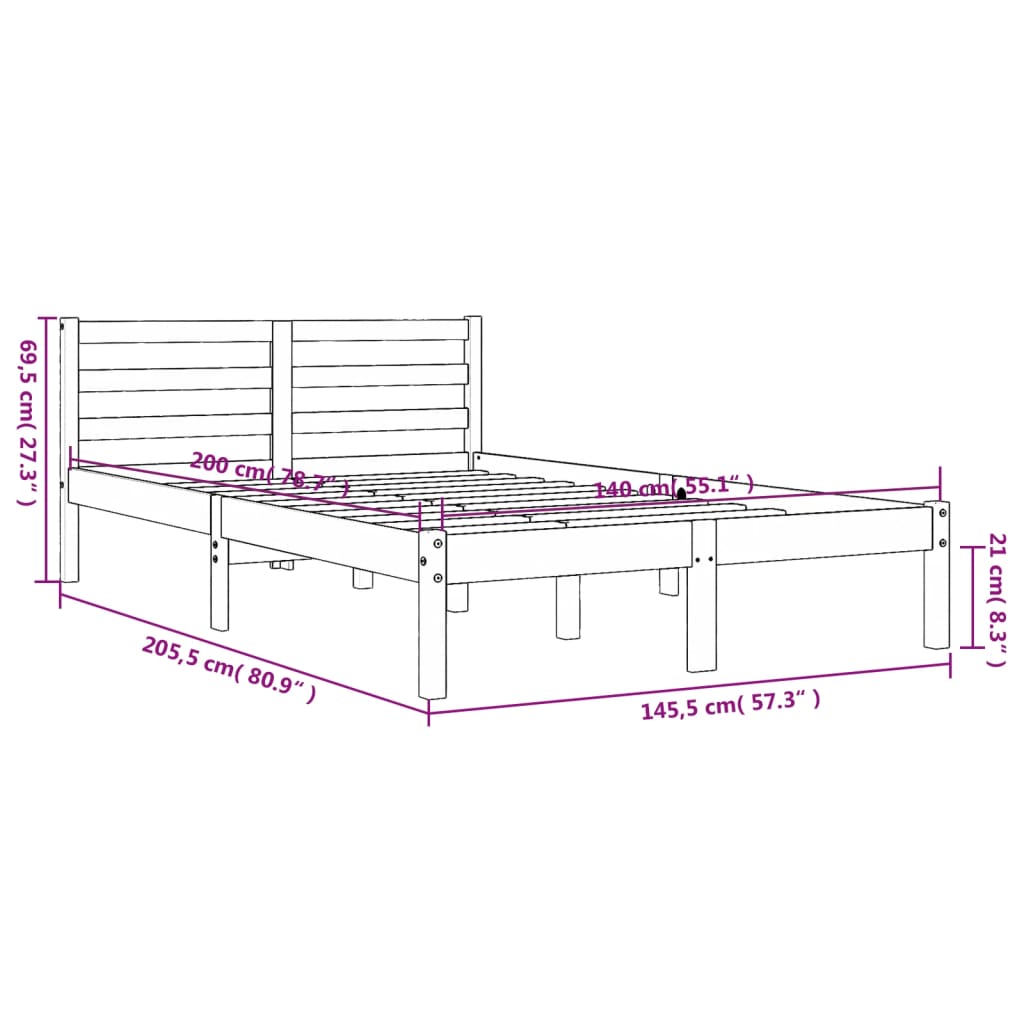 vidaXL Cadre de lit cire marron 140x200 cm bois de pin massif