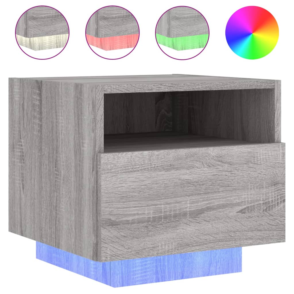 vidaXL Table de chevet avec lumières LED sonoma gris 40x39x37 cm