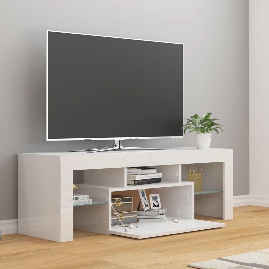 vidaXL Meuble TV avec lumières LED Blanc brillant 120x35x40 cm