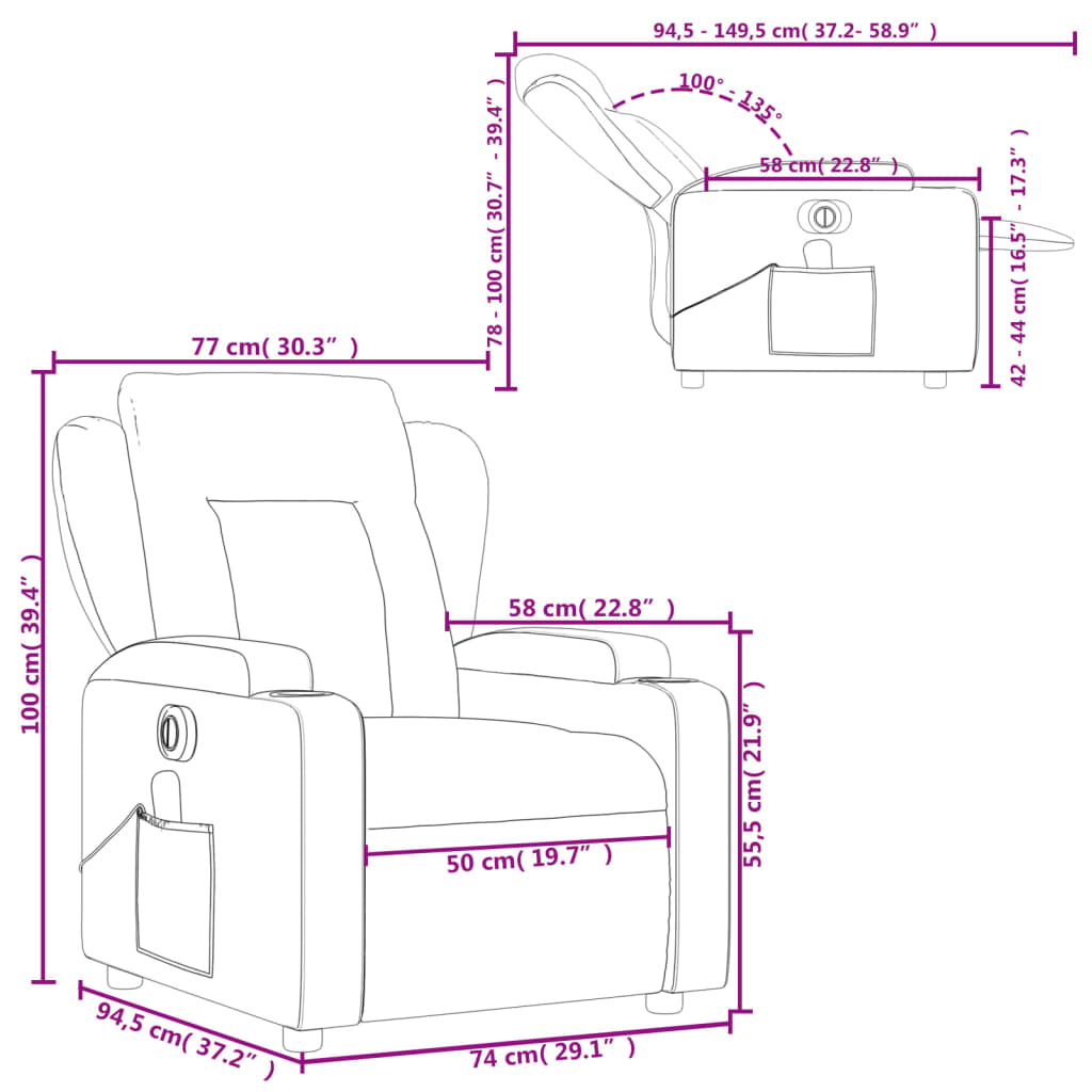 vidaXL Fauteuil de massage inclinable électrique Taupe Tissu