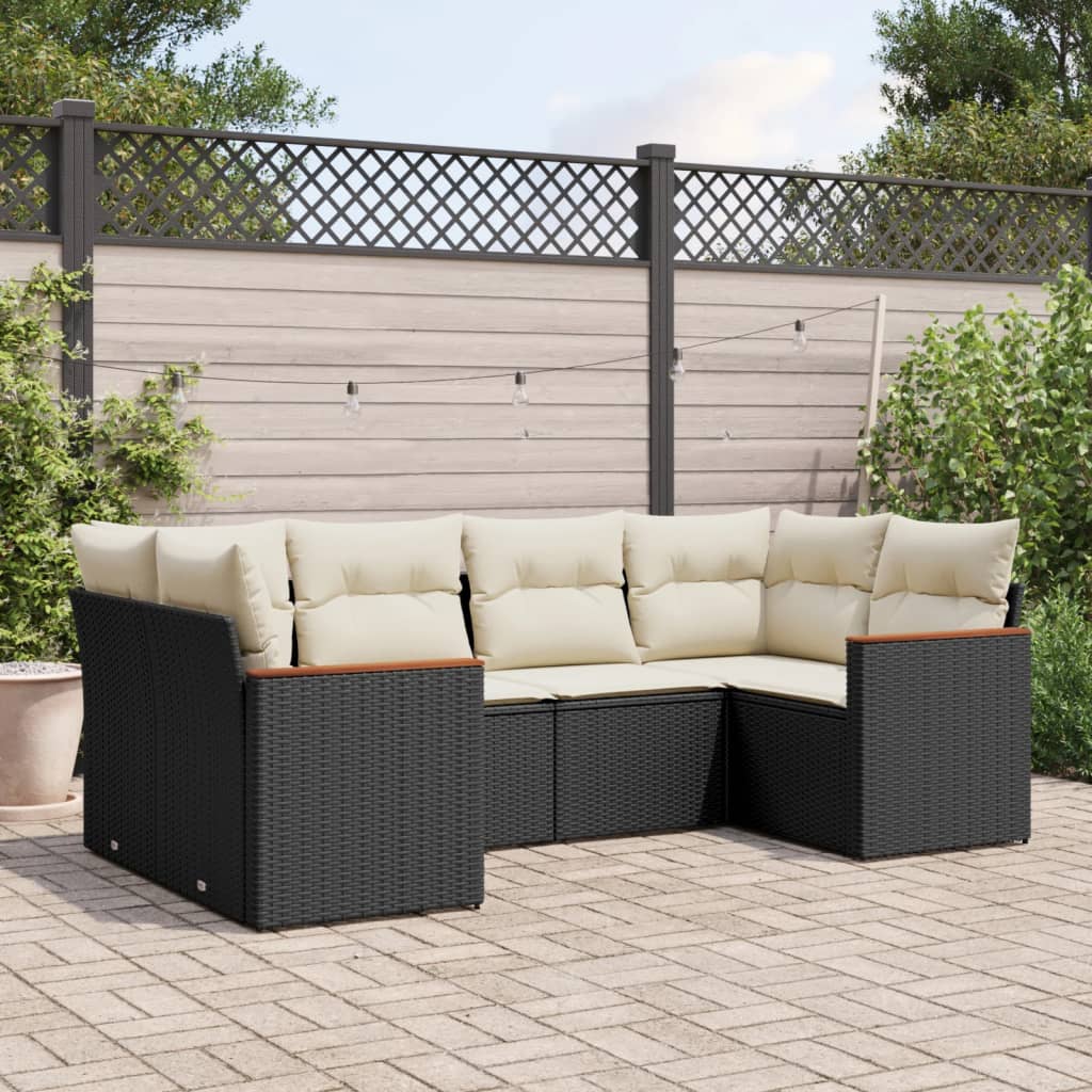 vidaXL Salon de jardin 6 pcs avec coussins noir résine tressée