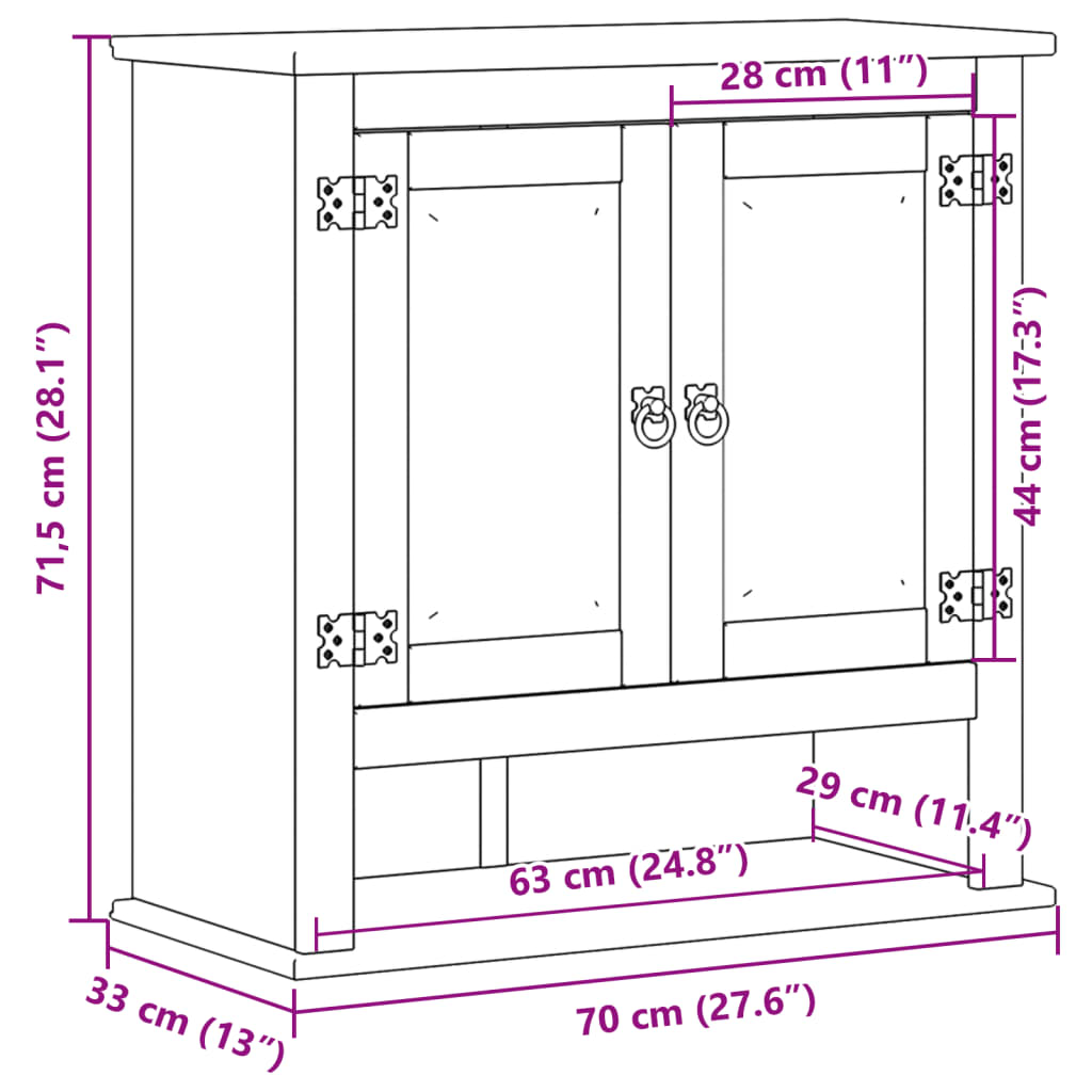 vidaXL Armoire murale de salle de bain Corona bois de pin massif