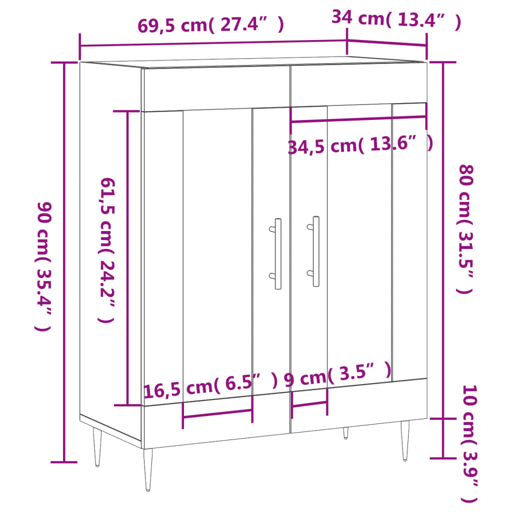 vidaXL Buffet gris béton 69,5x34x90 cm bois d'ingénierie