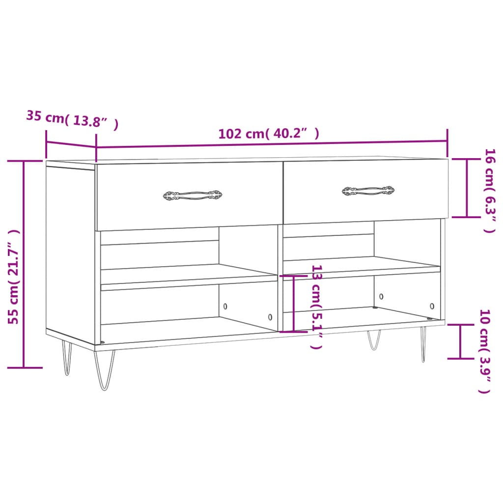 vidaXL Banc à chaussures blanc 102x35x55 cm bois d'ingénierie