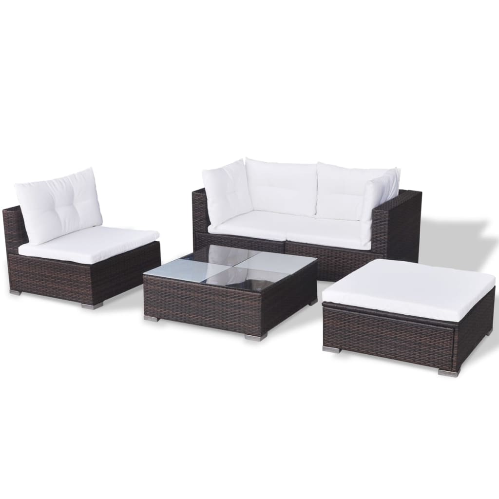 vidaXL Salon de jardin avec coussins 5 pcs Résine tressée Marron