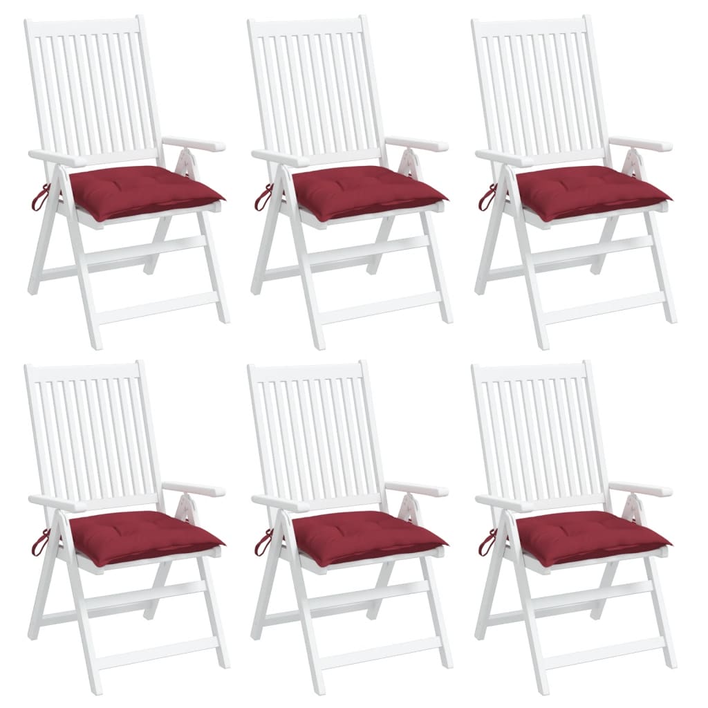 vidaXL Coussins de chaise lot de 6 bordeaux 40x40x7 cm tissu oxford
