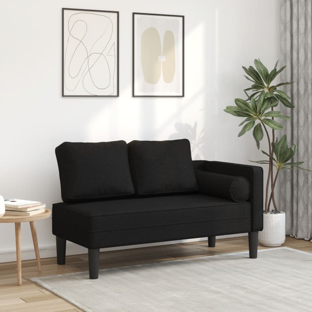 vidaXL Chaise longue avec coussins noir tissu