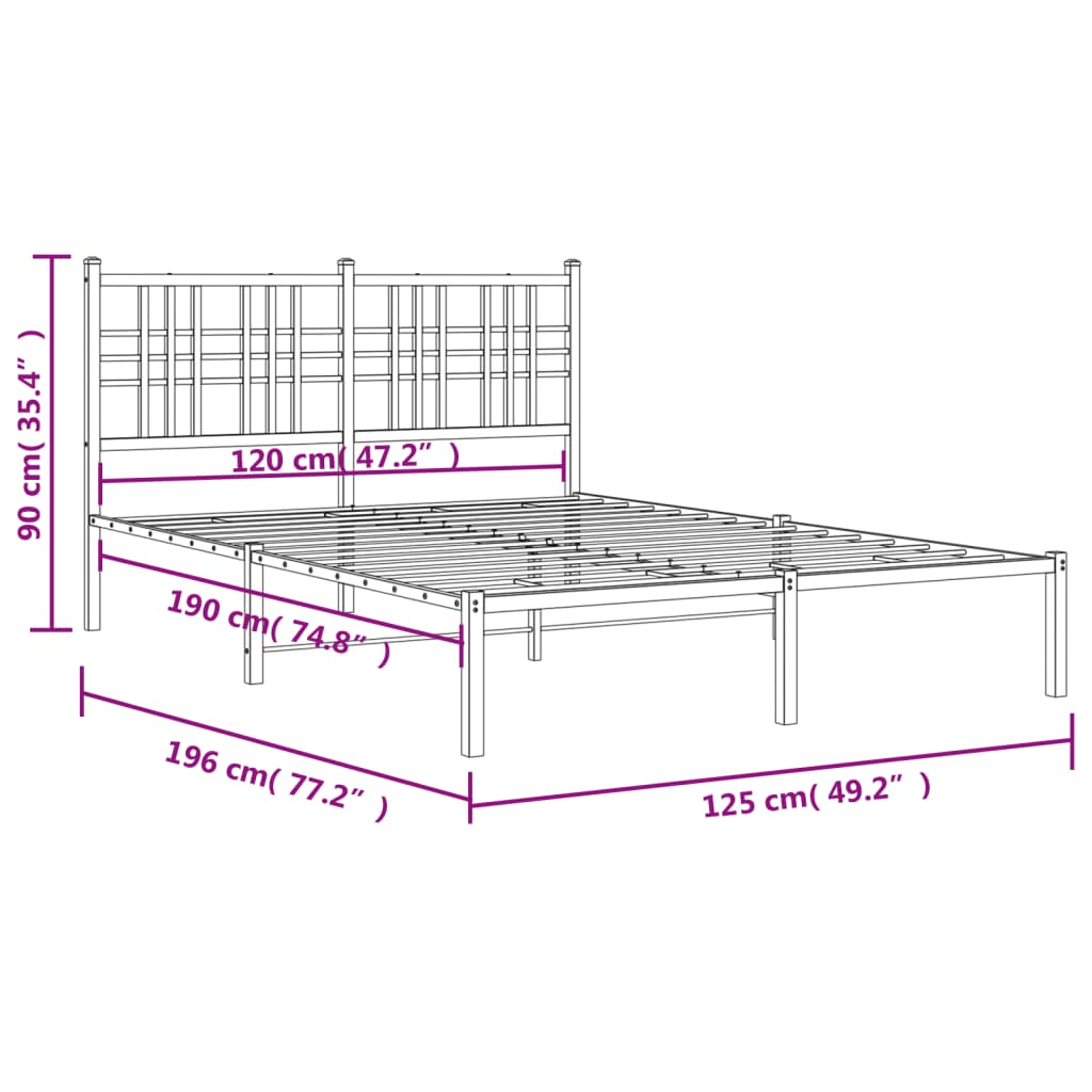 vidaXL Cadre de lit métal sans matelas et tête de lit blanc 120x190 cm