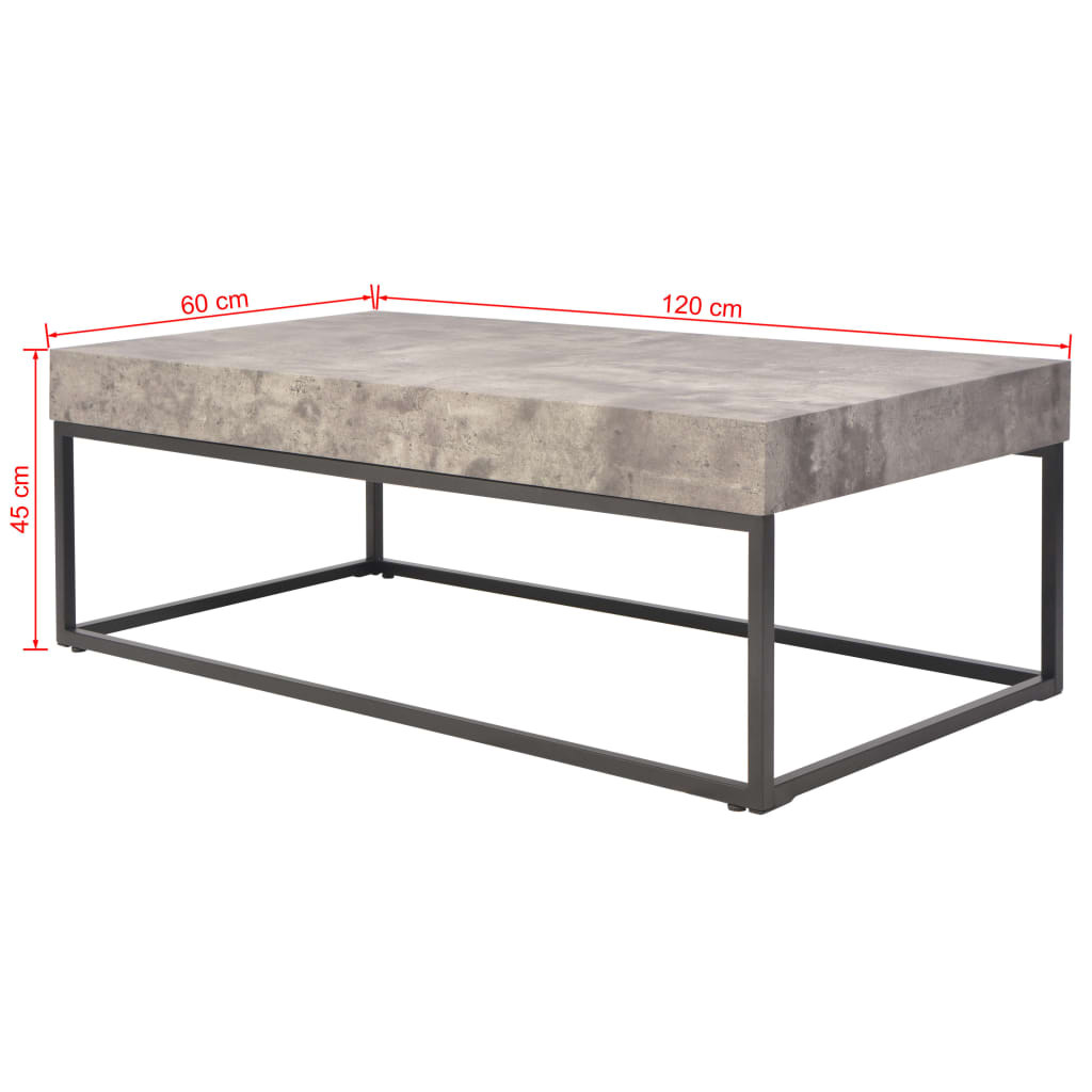 vidaXL Table basse Aspect de béton 120 x 60 x 45 cm