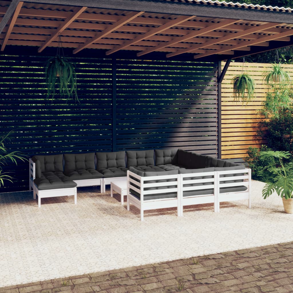vidaXL Salon de jardin 12 pcs avec coussins blanc bois de pin