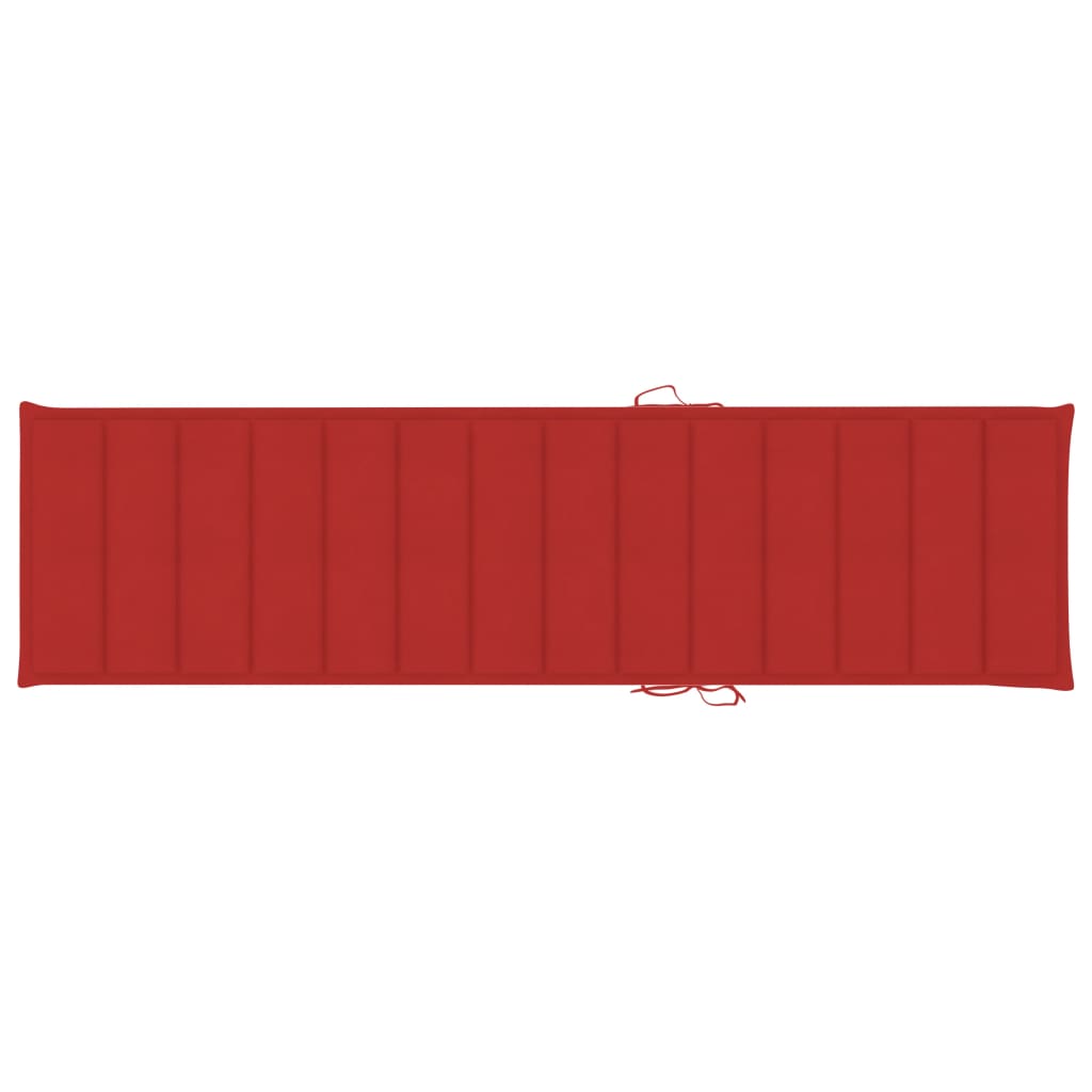 vidaXL Chaise longue avec coussin rouge Bois de teck solide