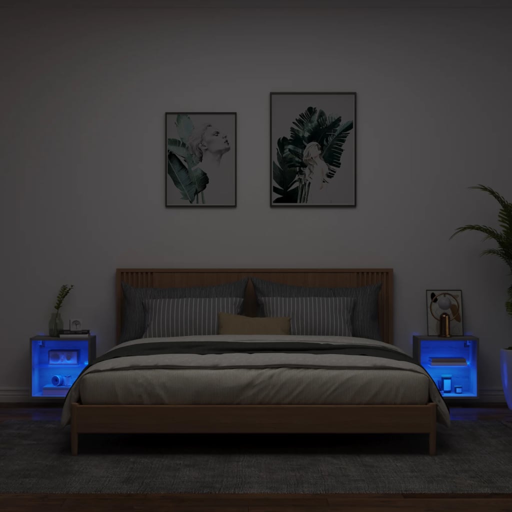 vidaXL Tables de chevet murales avec lumières LED 2 pcs sonoma gris