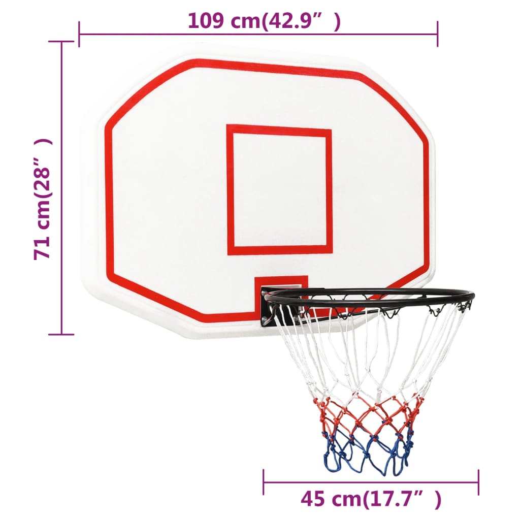 vidaXL Panneau de basket-ball Blanc 109x71x3 cm Polyéthylène
