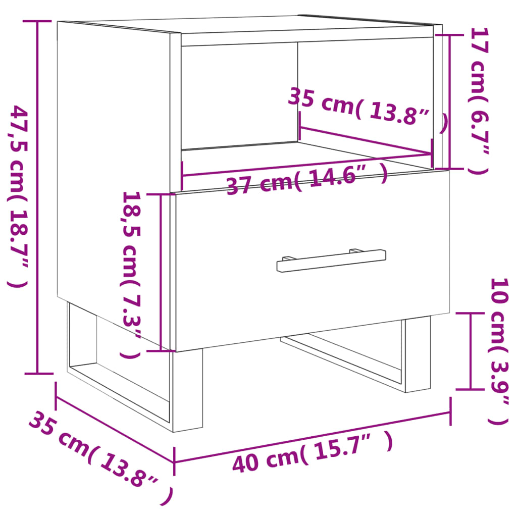 vidaXL Tables de chevet 2 pcs blanc 40x35x47,5 cm bois d’ingénierie