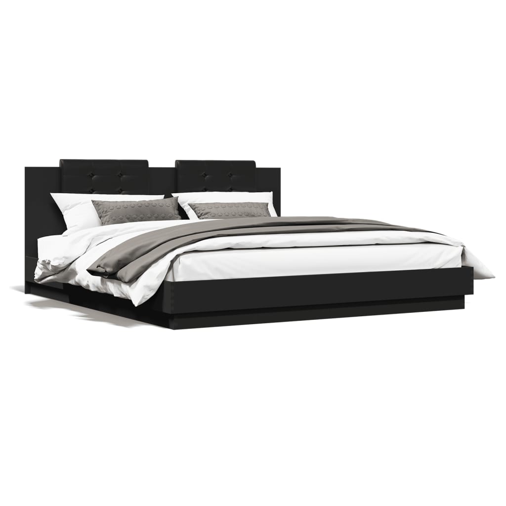 vidaXL Cadre de lit avec tête de lit et lumières LED noir 200x200 cm
