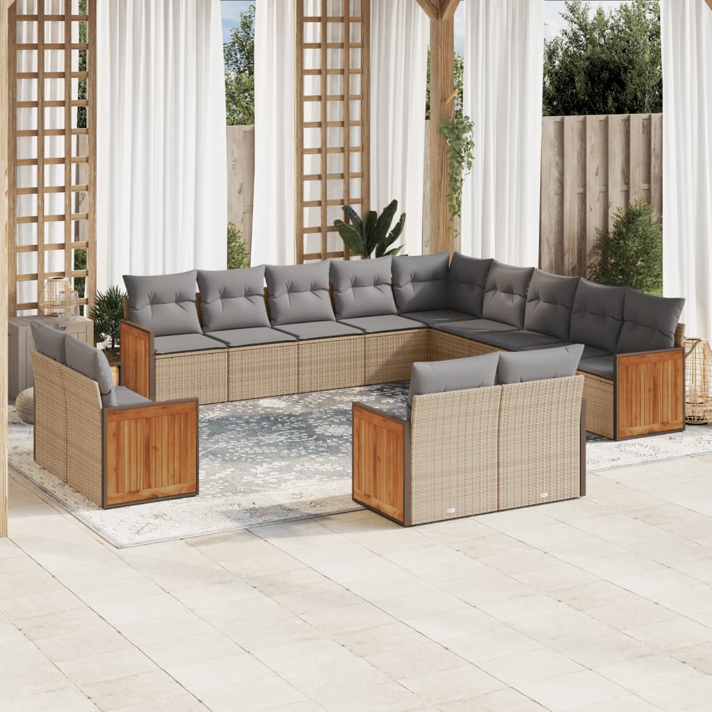 vidaXL Salon de jardin avec coussins 13 pcs beige résine tressée