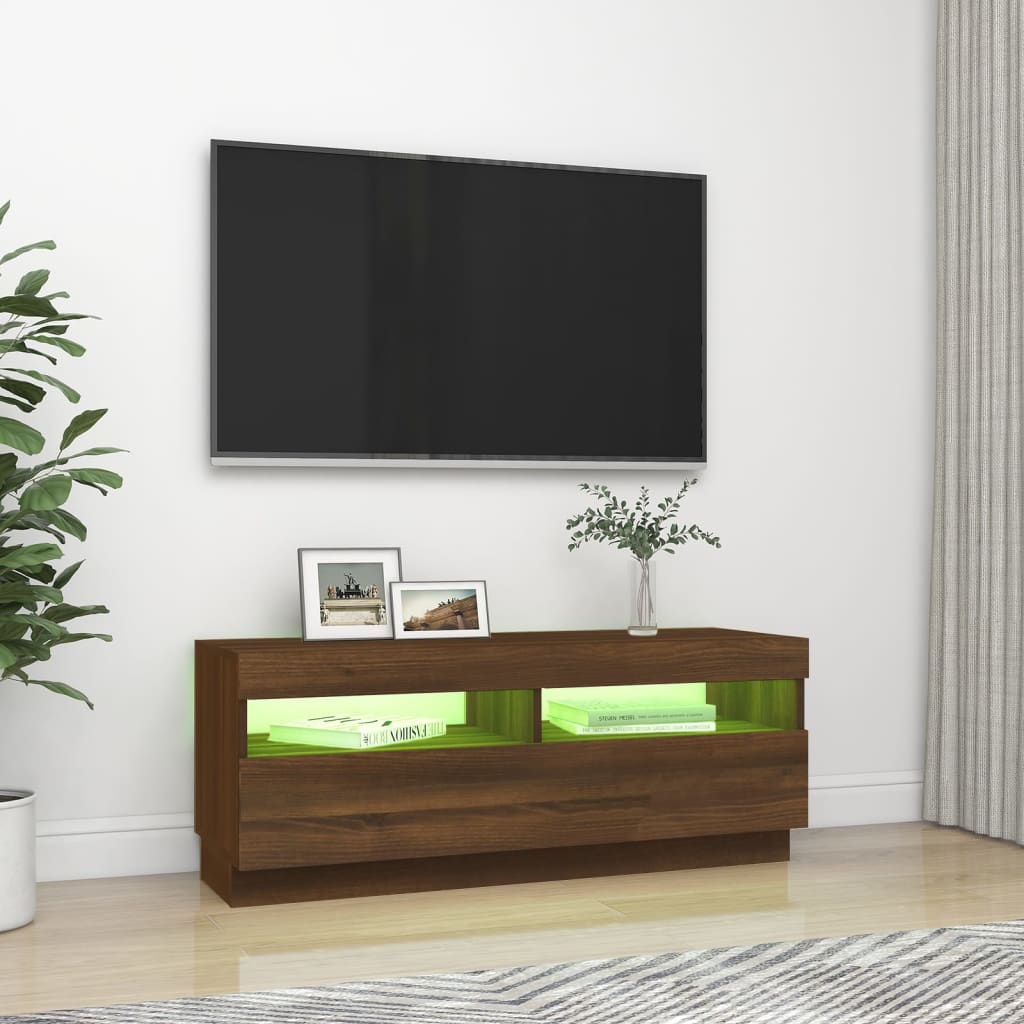 vidaXL Meuble TV avec lumières LED chêne marron 100x35x40 cm