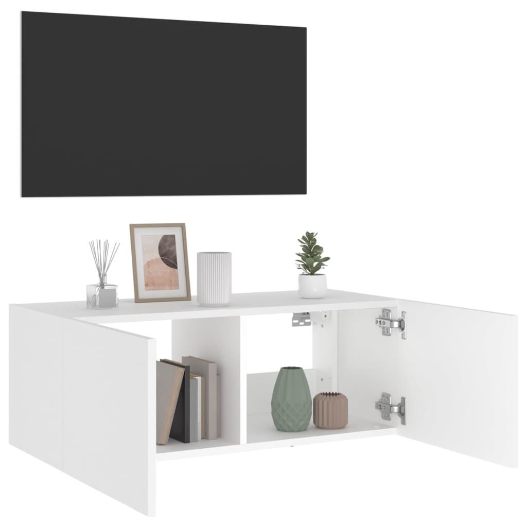 vidaXL Meuble TV mural avec lumières LED blanc 80x35x31 cm