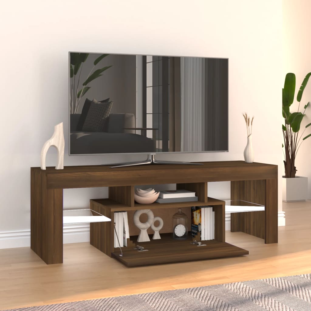 vidaXL Meuble TV avec lumières LED chêne marron 120x35x40 cm