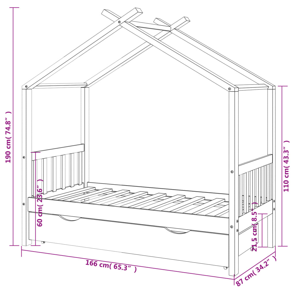 vidaXL Cadre de lit enfant avec tiroir blanc pin massif 80x160 cm