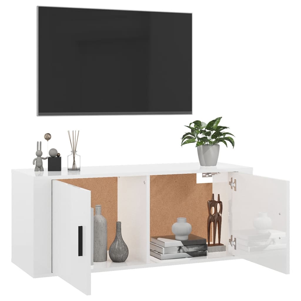 vidaXL Meuble TV mural Blanc brillant 100x34,5x40 cm