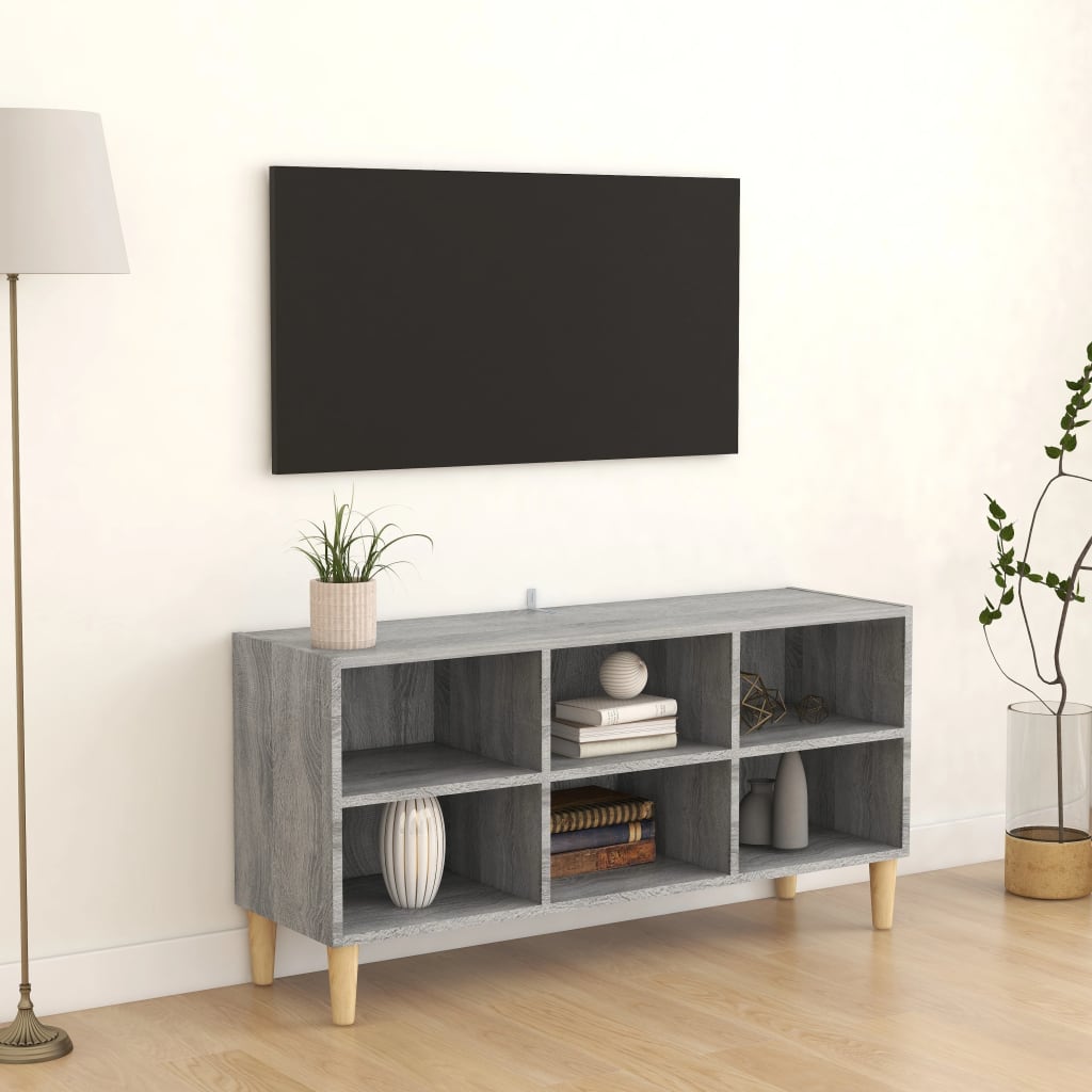 vidaXL Meuble TV avec pieds en bois massif Sonoma gris 103,5x30x50 cm