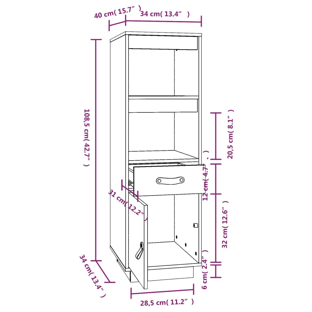 vidaXL Buffet haut Marron miel 34x40x108,5 cm Bois massif de pin