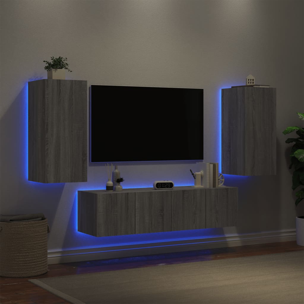 vidaXL Unités murales TV avec LED 4 pcs gris sonoma bois d'ingénierie