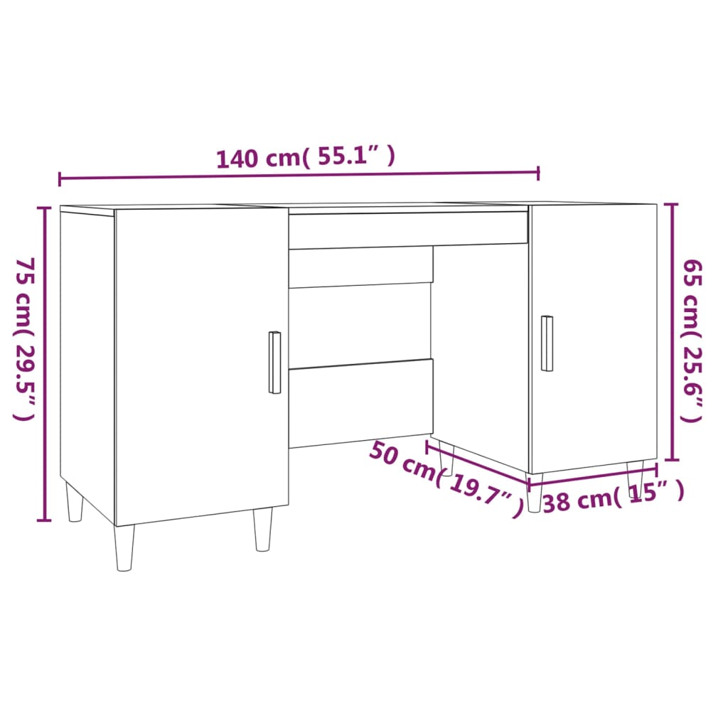 vidaXL Bureau Blanc brillant 140x50x75 cm Bois d'ingénierie